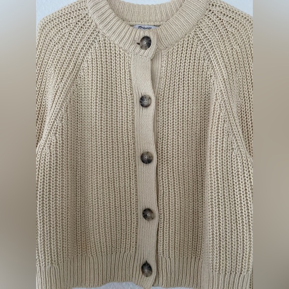 Madewell Rib Raglan Sleeve Chunky Knit Cardigan in Cream/Tan - Picture 4 of 6